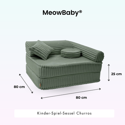 Kindersessel 3-in-1 Churros - Faltbare Kindercouch & Spielmatratze - Plüschcord Edition