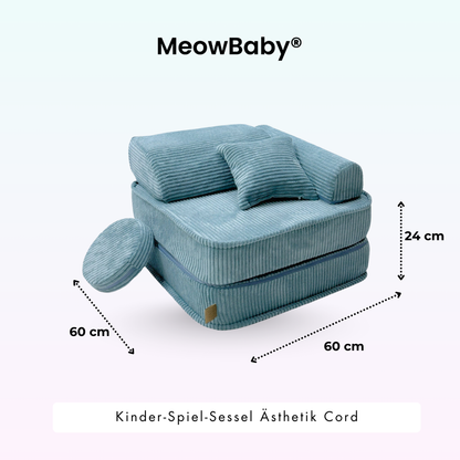 Kindersessel 3-in-1 Ästhetik Cord - Faltbare Kindercouch & Spielmatratze - Classic Cord Edition
