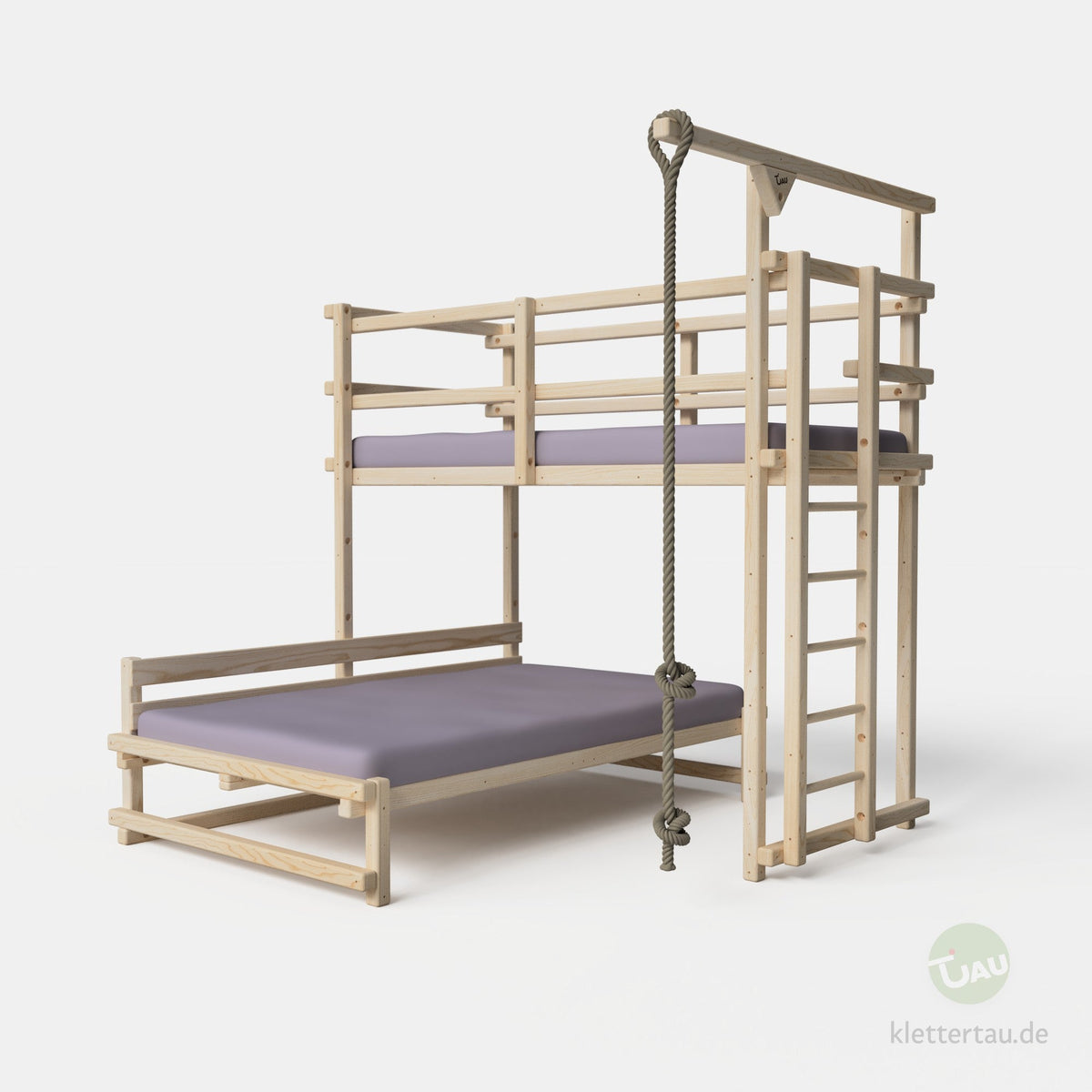 Wooden L-shaped bunk bed