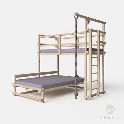 Wooden L-shaped bunk bed