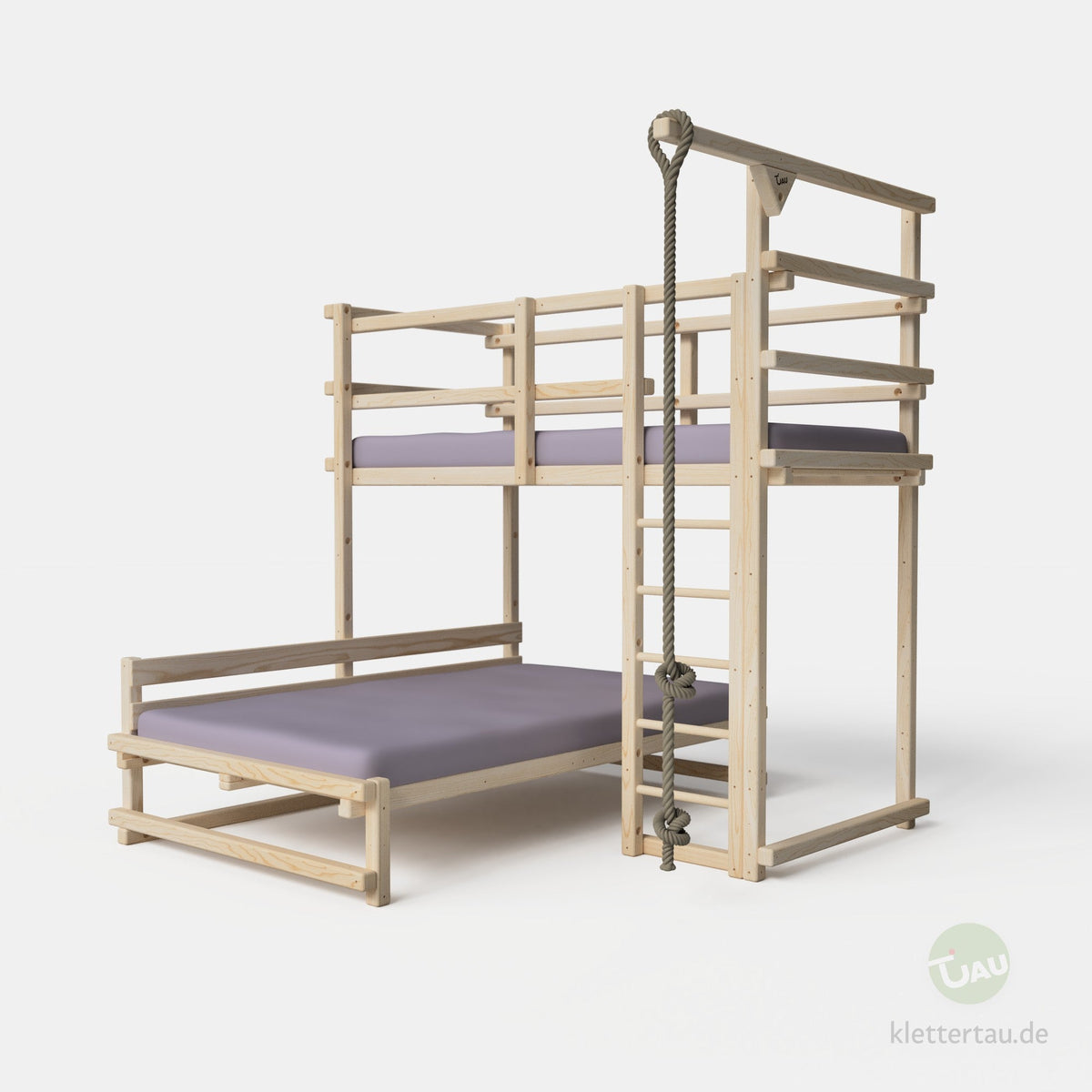Wooden L-shaped bunk bed
