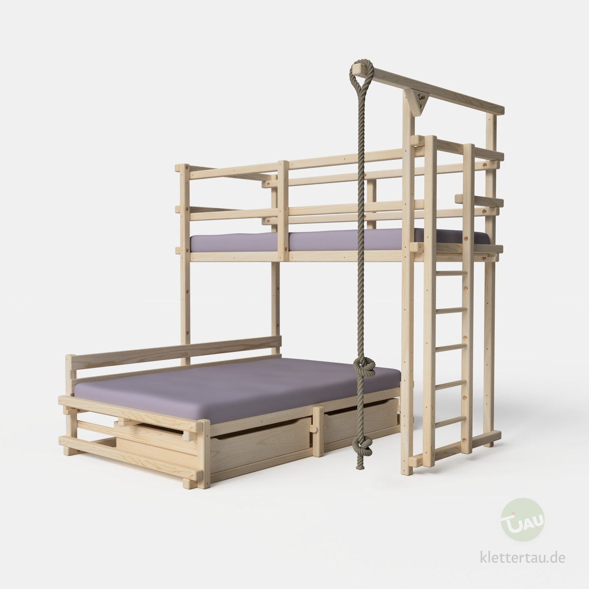 Wooden L-shaped bunk bed