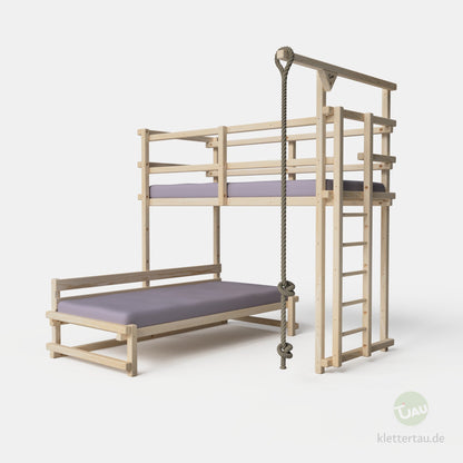 Wooden L-shaped bunk bed