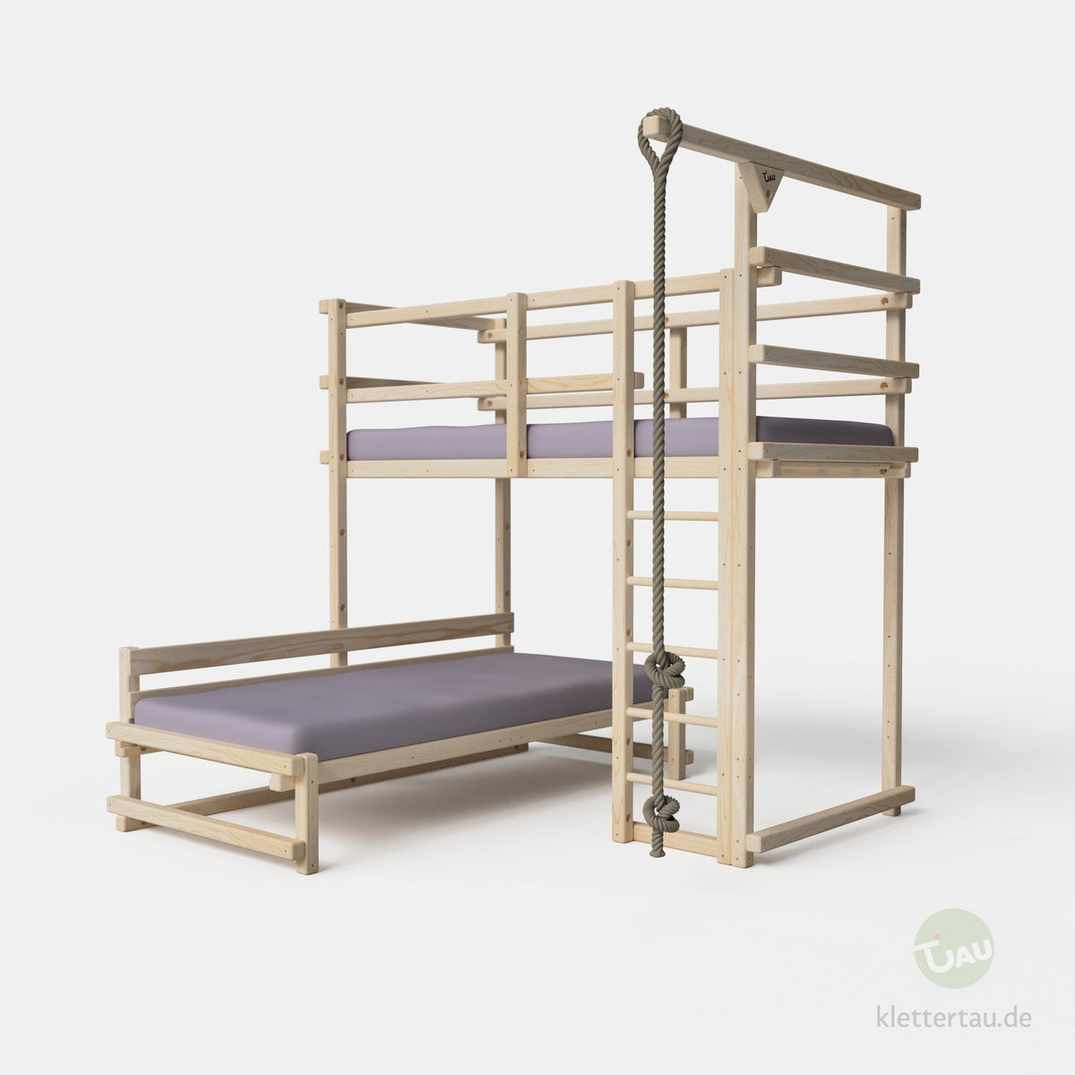 Wooden L-shaped bunk bed