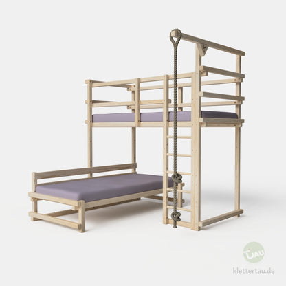 Wooden L-shaped bunk bed