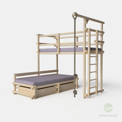 Wooden L-shaped bunk bed