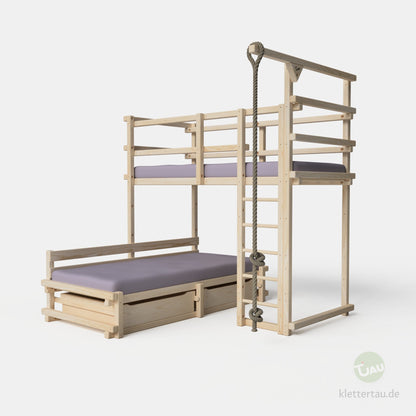 Wooden L-shaped bunk bed