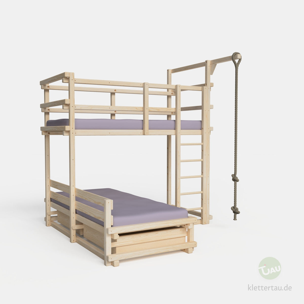 Wooden L-shaped bunk bed