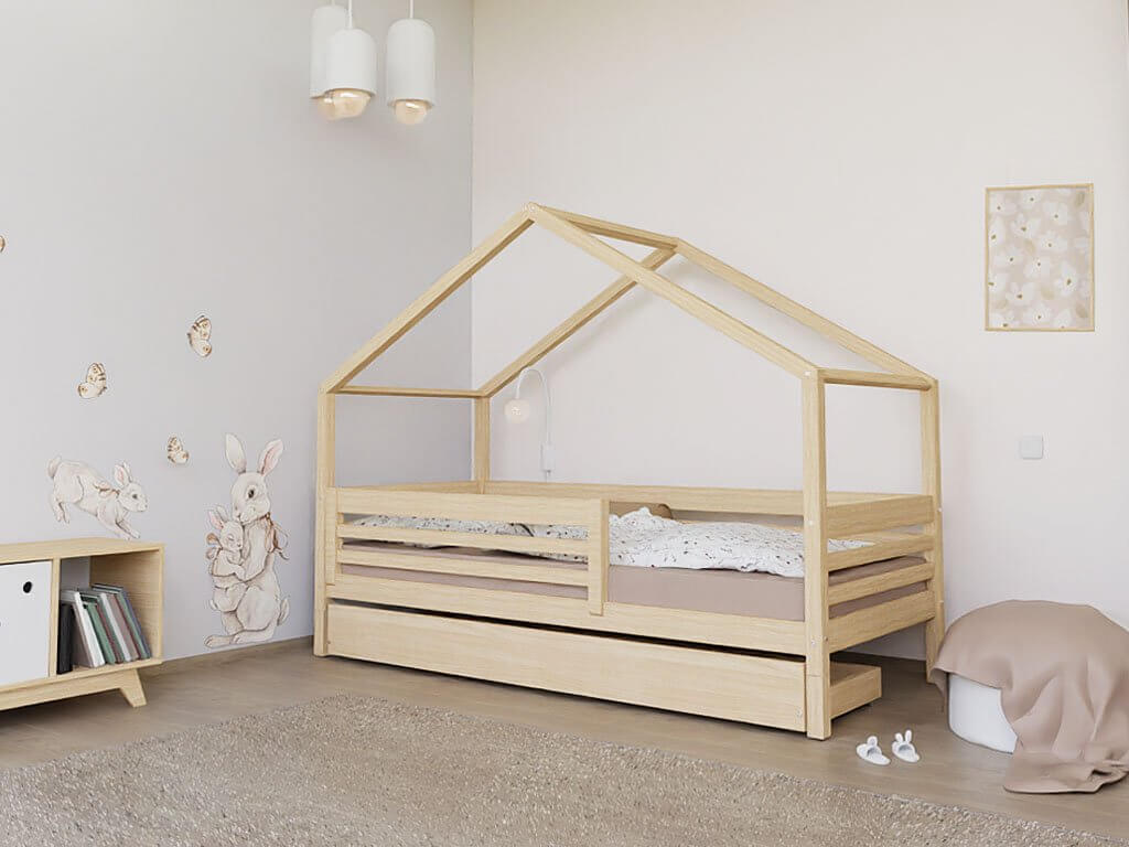 Hausbett EMMI in Natur mit Schublade als Stauraum