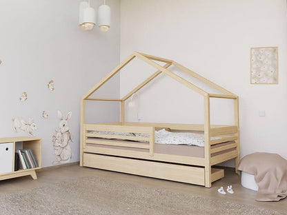 Hausbett EMMI in Natur mit Schublade als Stauraum