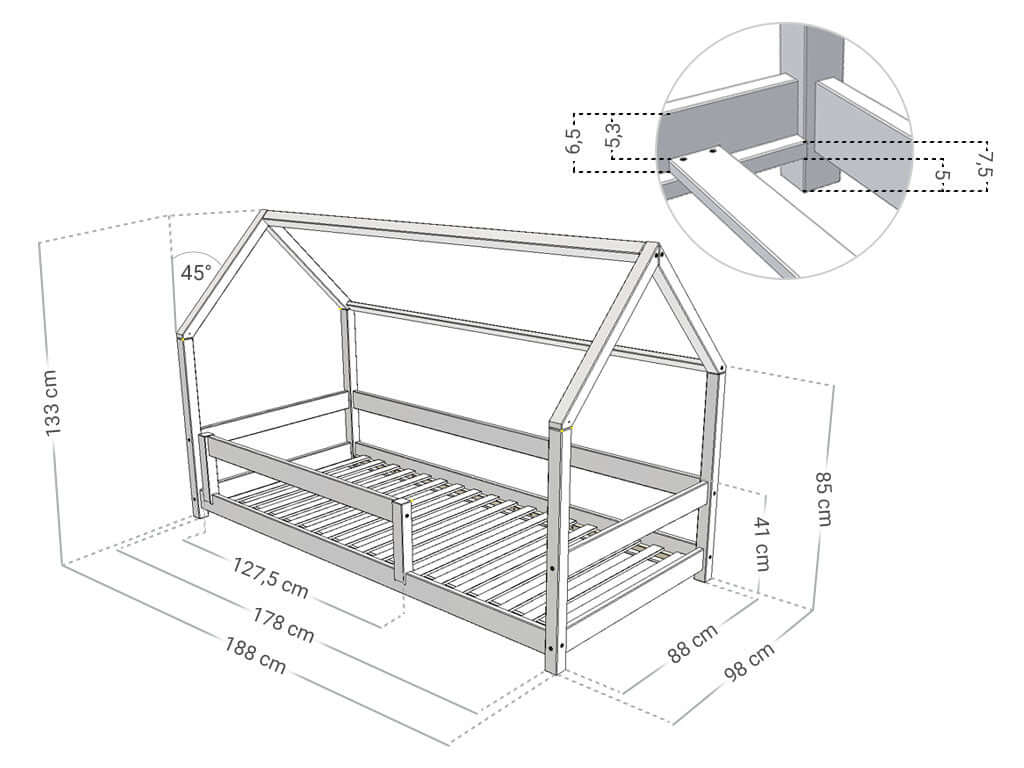 Hausbett FENNA in 90 x 180 cm mit Rausfallschutz