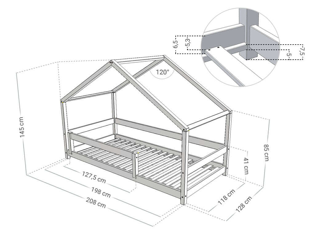 Hausbett NIKA in 120 x 200 cm mit Rausfallschutz