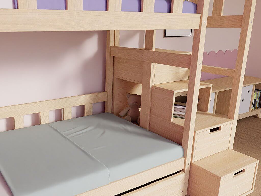 Holz Etagenbett HOLIDAY mit kurzem Dach 90x200 cm, versch. Farben, bequemes Bett für Kinderzimmer.