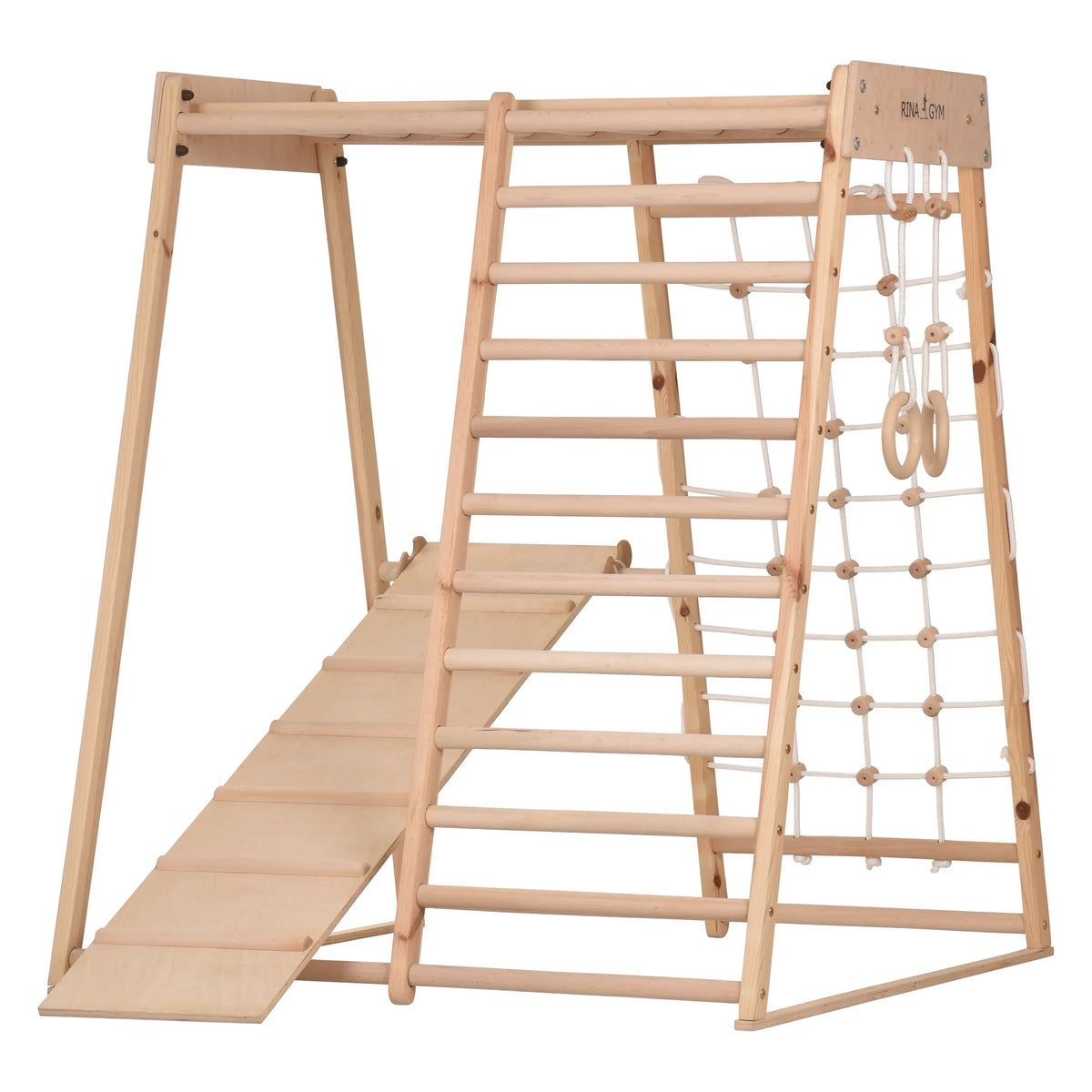 Indoor Spielplatz Kids CLASSIC von RINAGYM mit Sprossenwand, Rutsche und Ringen