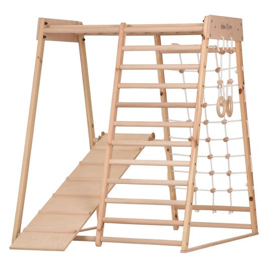 Indoor Spielplatz Kids CLASSIC von RINAGYM mit Sprossenwand, Rutsche und Ringen