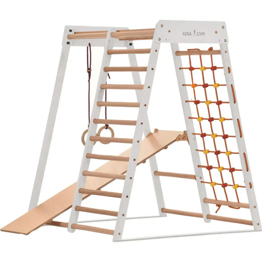 Weißer Kids CLASSIC Indoor-Spielplatz mit Kletternetz und Leiter