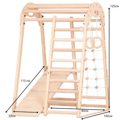 Naturholz-Indoor-Spielplatz mit schwedischer Leiter und Turnringen