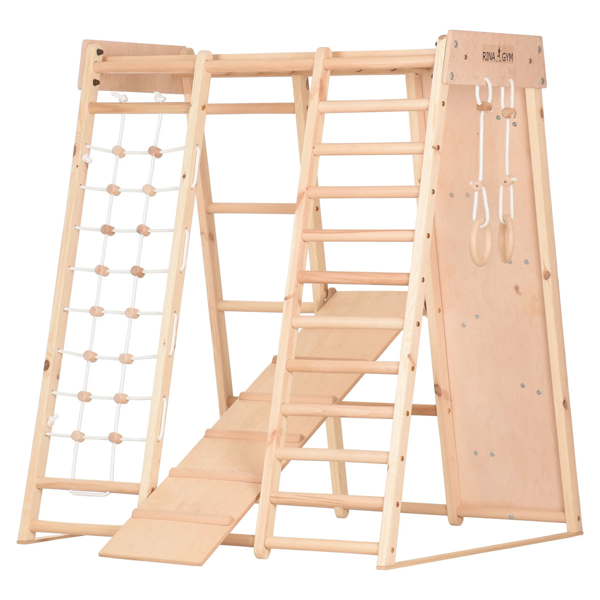 Naturholz-Indoor-Spielplatz Kids Playtime mit Kletternetz