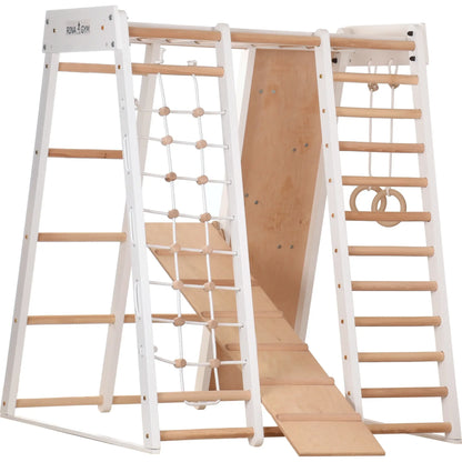 Weißer Kids Playtime Indoor-Spielplatz mit Turnringen und Rutsche