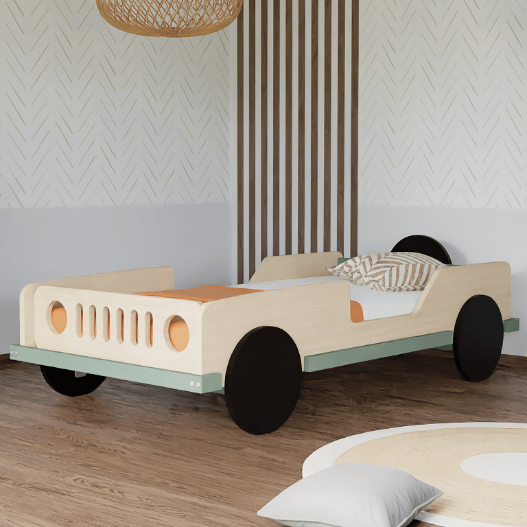 Auto-Kinderbett JEEP aus Holz im Detail