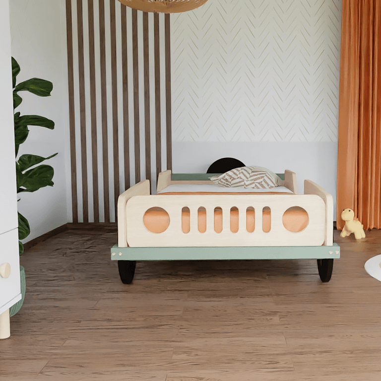 Holz Kinderbett JEEP in Rot für Kinder