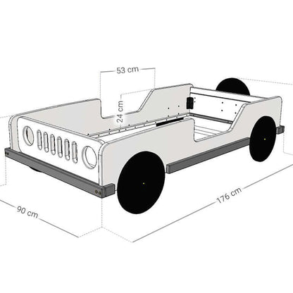Maßangaben zum Holz Kinderbett JEEP