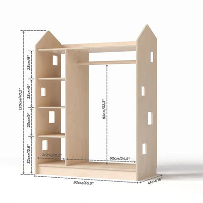 Kleiderschrank für Kinder mit Fächern und Stange