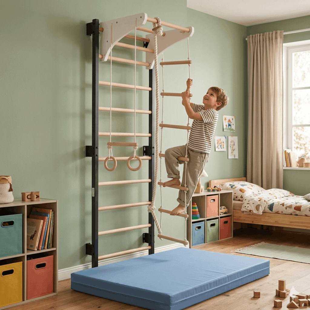 Kletterwand aus Metall mit Zubehör und Klimmzugstange von RINAGYM
