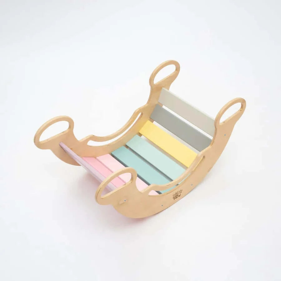 5-in-1 Montessori Kletterbogen Pastell zum Klettern und Wippen