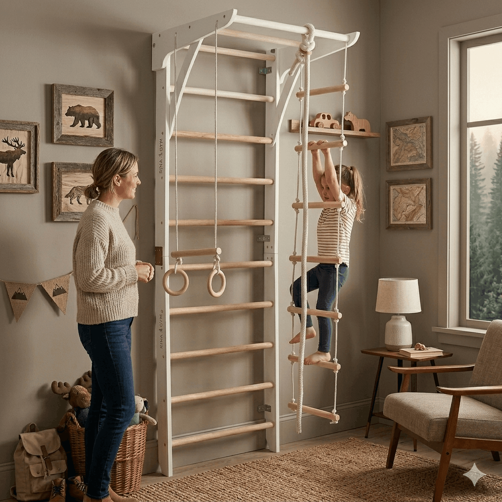 Weiße Kletterwand MICHAELA mit Kind beim Klettern
