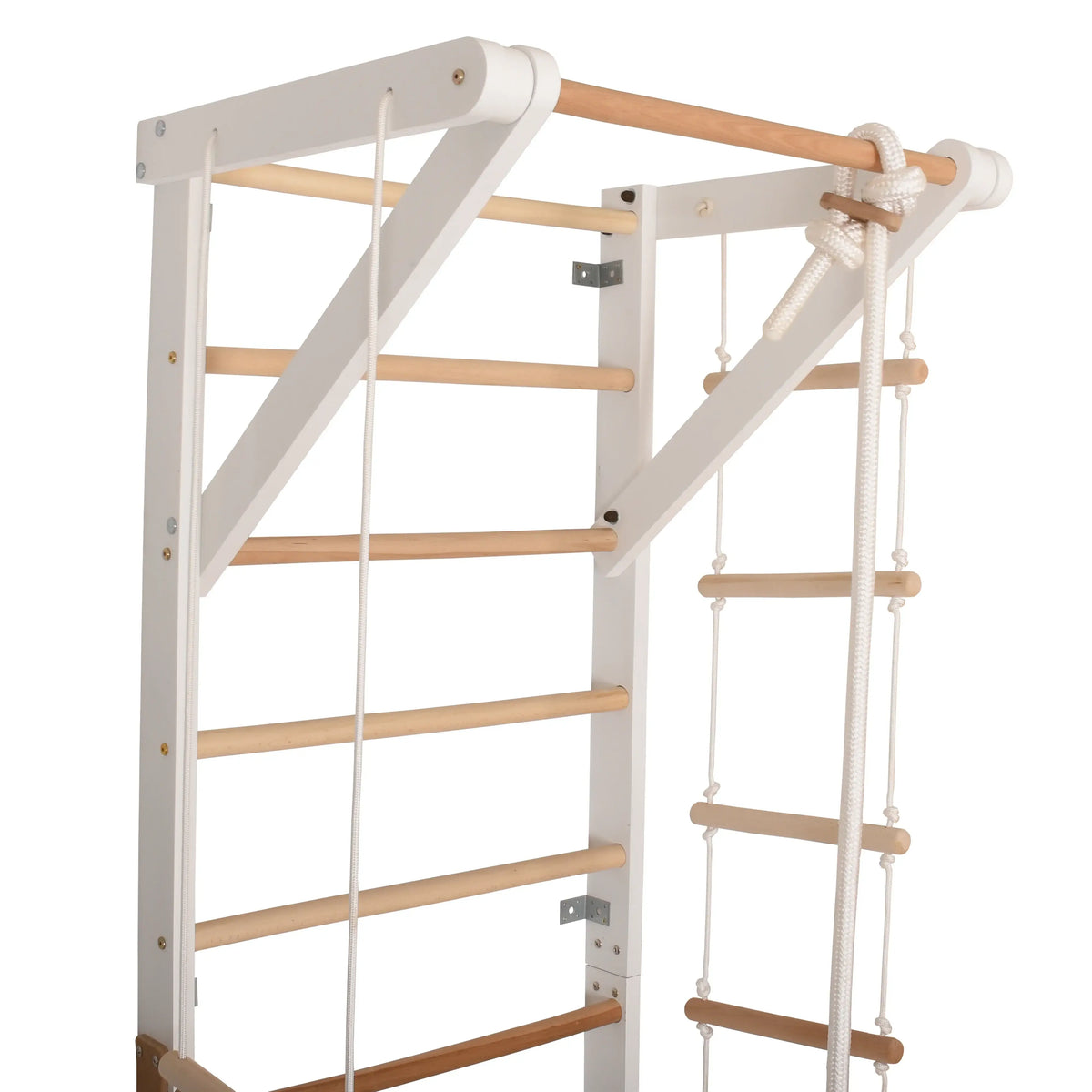 Weiße Kletterwand SPORT2 mit Sprossen und Ringen