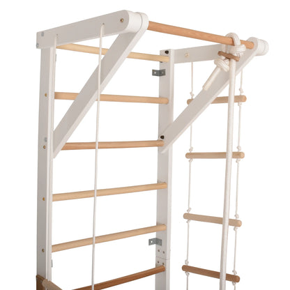 Weiße Kletterwand SPORT2 mit Sprossen und Ringen