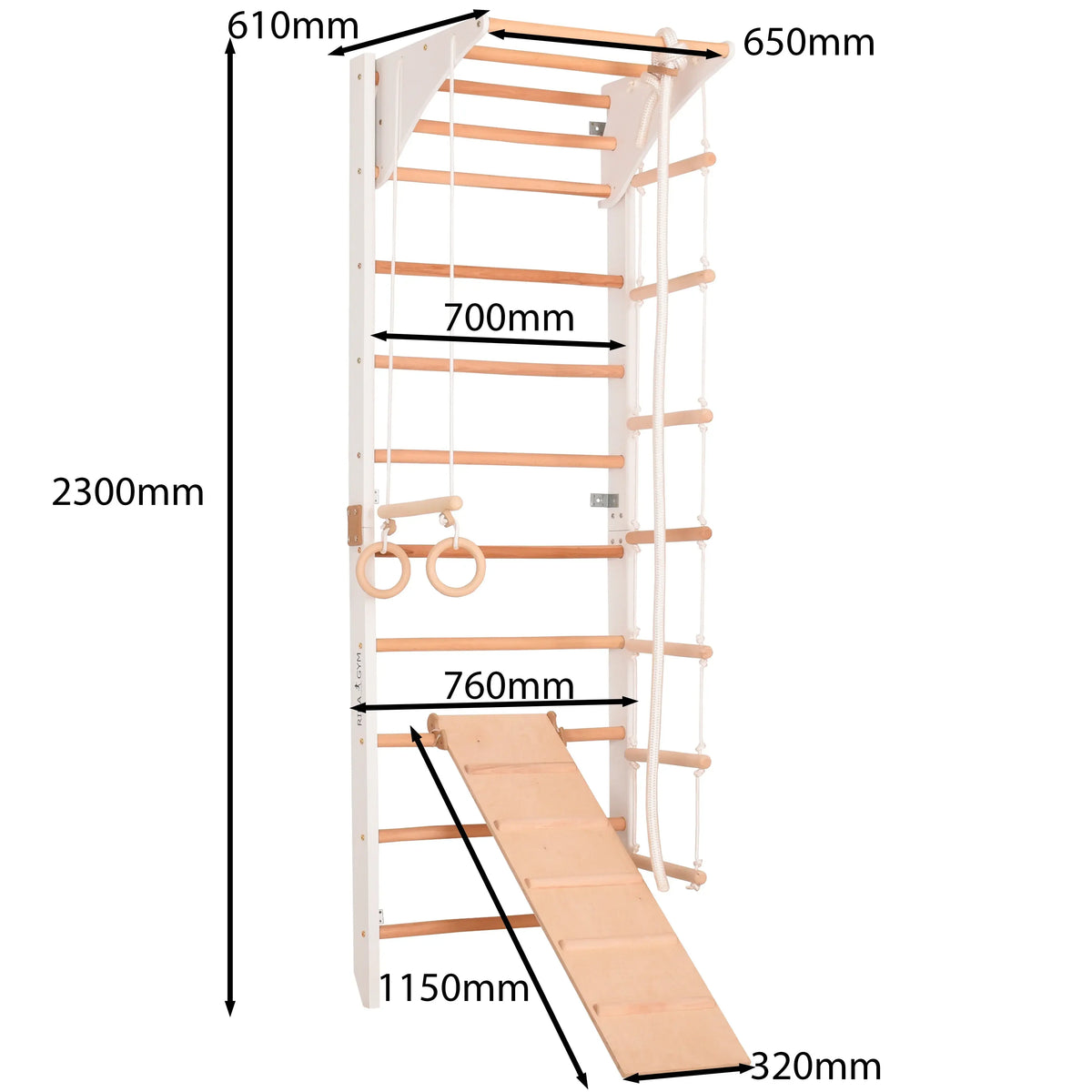 Maßangaben zur Kletterwand HANNAH in Weiß