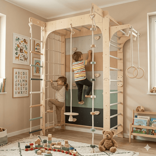 Kletterwand Klimby Kletterkönig in Beige für den Indoor Spielplatz für Kinder