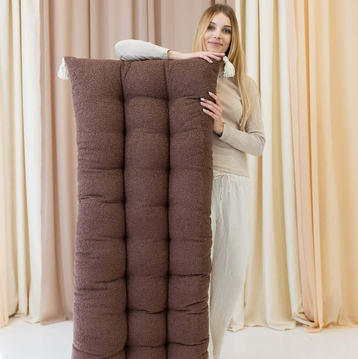 Bouclé-Kissen für die Holzwippe in Braun, Größe XL