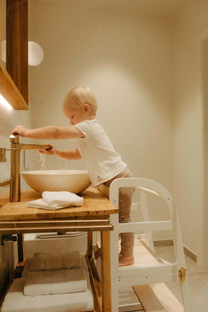 Weißer Lernturm-Küchenhelfer 2in1 MIA für Kinder