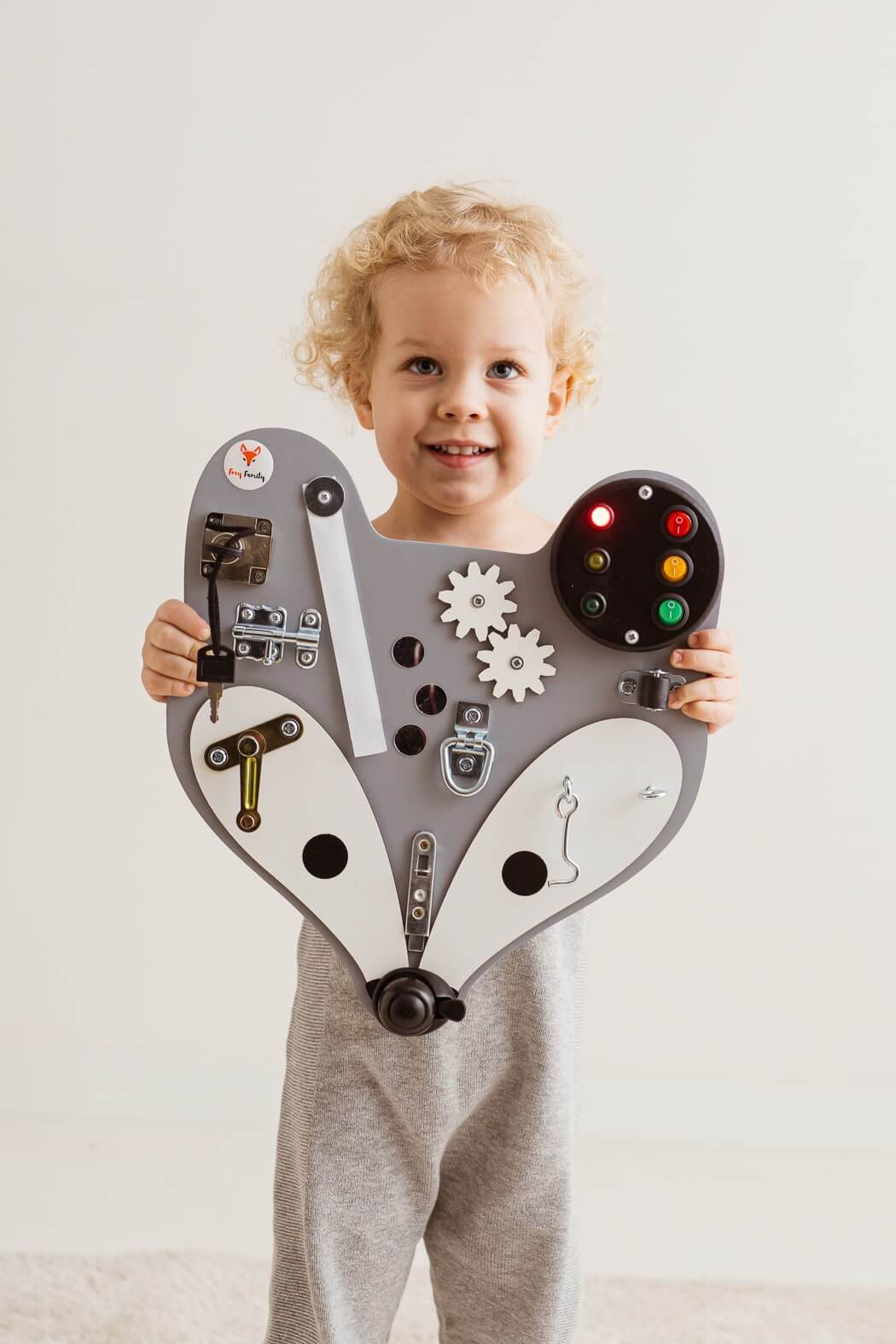 Mini Motorikbrett Fuchs in Grau für Kinder