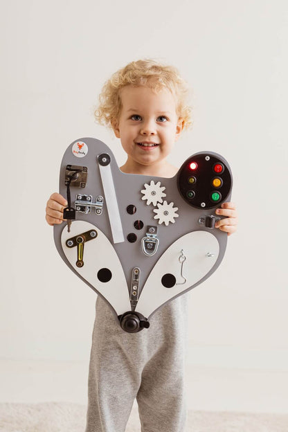 Mini Motorikbrett Fuchs in Grau für Kinder