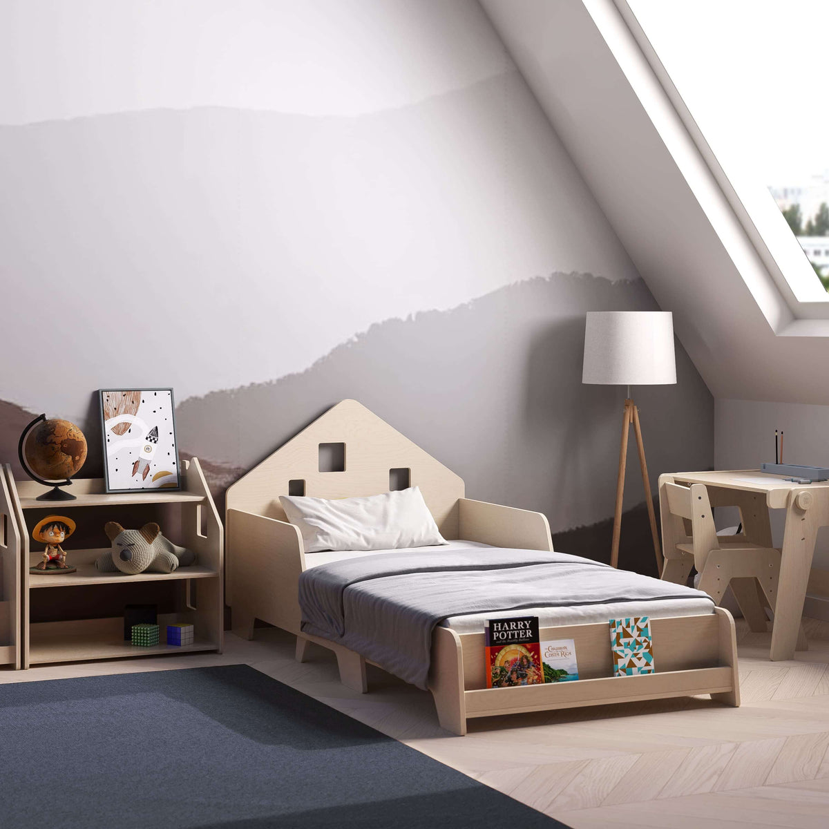 Montessori Kinderbett mit Beleuchtung im Kinderzimmer