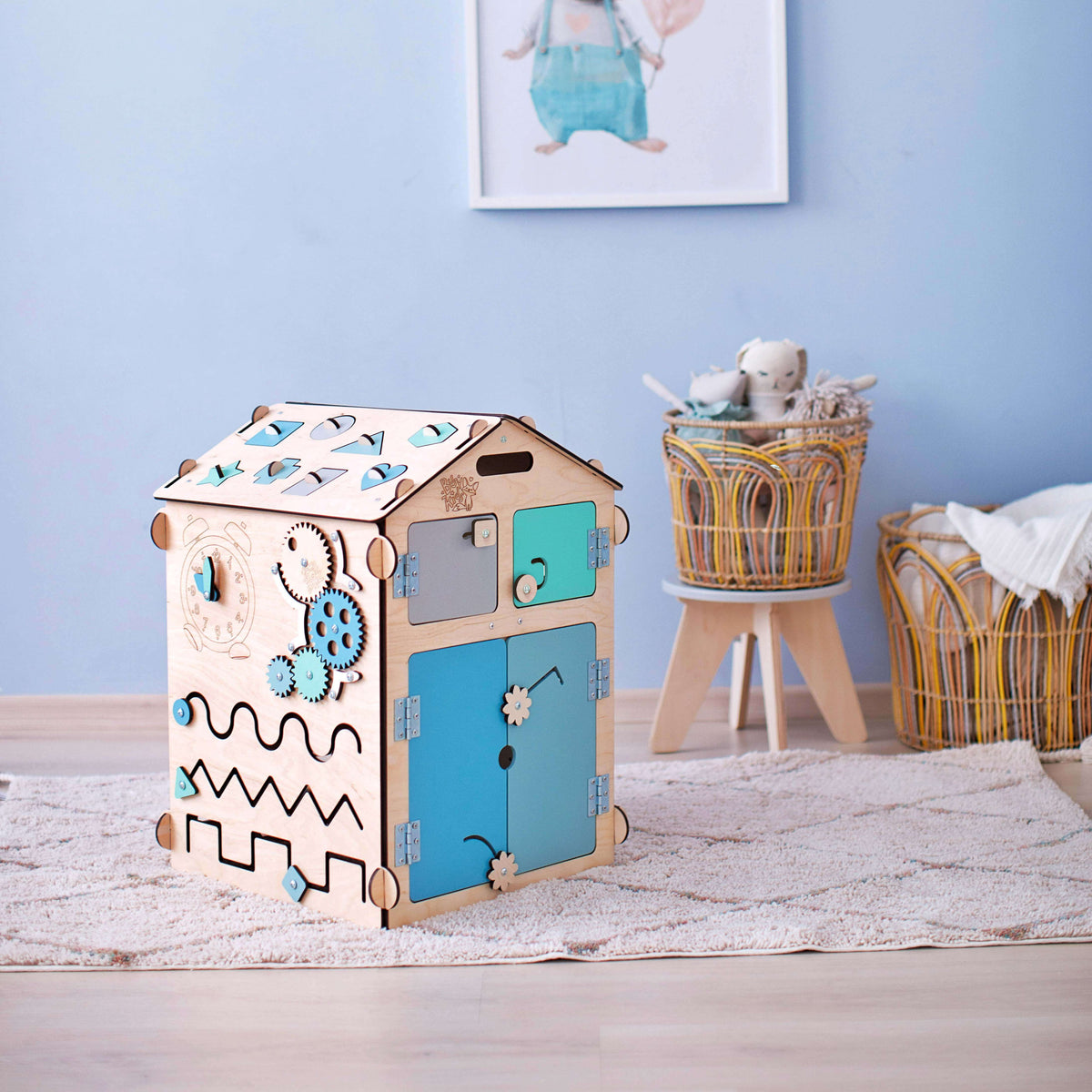 Motorikhaus in Mint aus Holz für Kinder