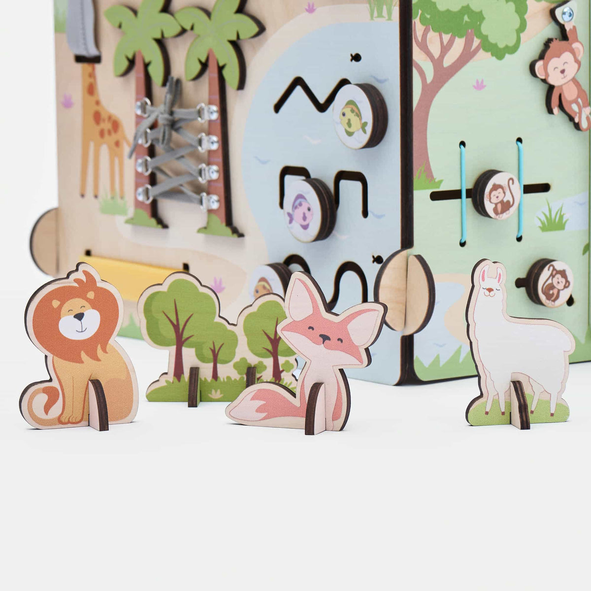 Activity Board Zoo mit Schaltern und Riegeln