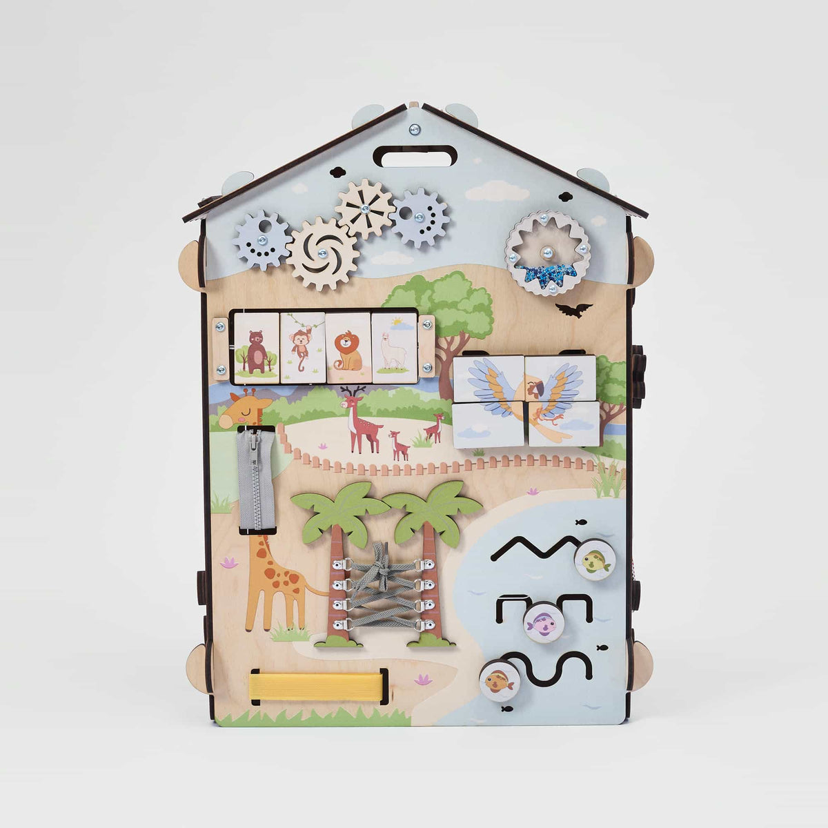 Activity Board Zoo mit Tiermotiven im Detail