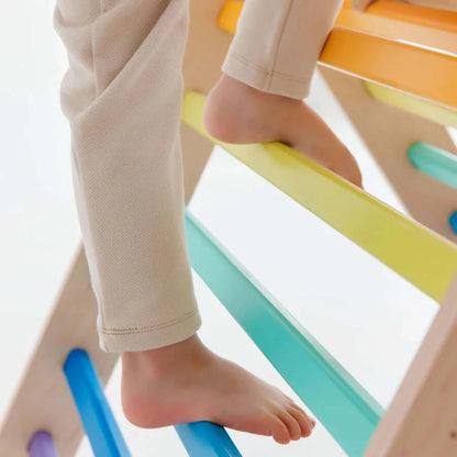 Buntes Pikler Kletterdreieck mit Kletterbogen und Rutsche kombiniert