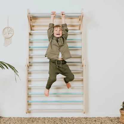 Pikler Kletterdreieck mit Sprossenwand in Pastell von leg & go aus FSC-Holz