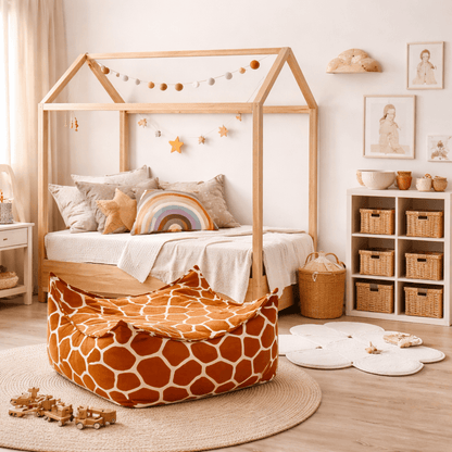 Quadratischer Sitzsack Giraffe für Kinder im Kinderzimmer