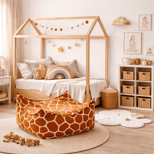 Quadratischer Sitzsack Giraffe für Kinder im Kinderzimmer