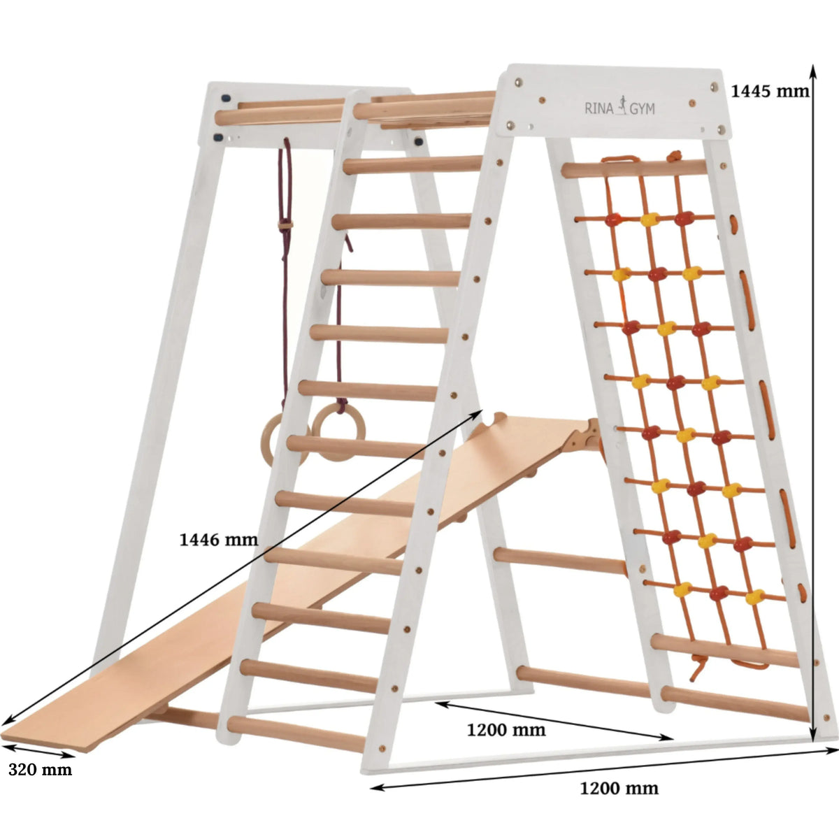 Indoor Spielplatz Kids CLASSIC weiß mit Sprossenwand und Kletterelementen