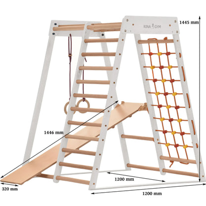 Indoor Spielplatz Kids CLASSIC weiß mit Sprossenwand und Kletterelementen