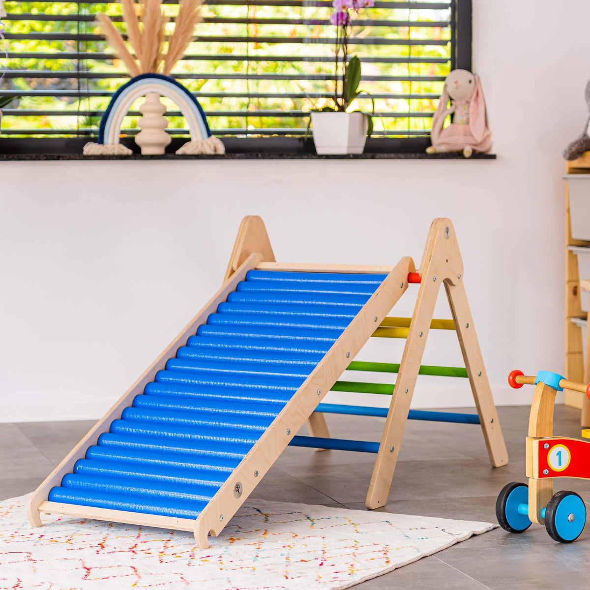 Rollenrutsche 120 cm mit Holzrollen im Detail