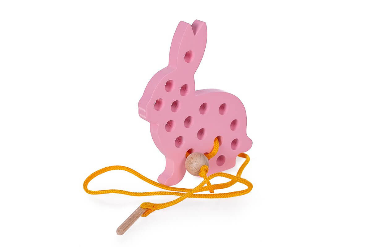 Schnurspielzeug Hase zum Fädeln und Greifen